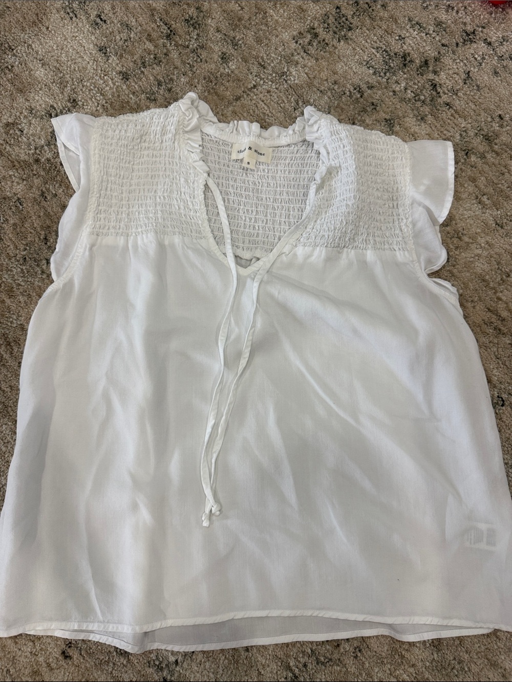 cloth & stone White Smocked Flutter Tie-Front Top